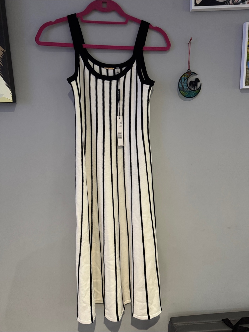 Elie Tahari Black & White Striped Midi Tank Dress size S